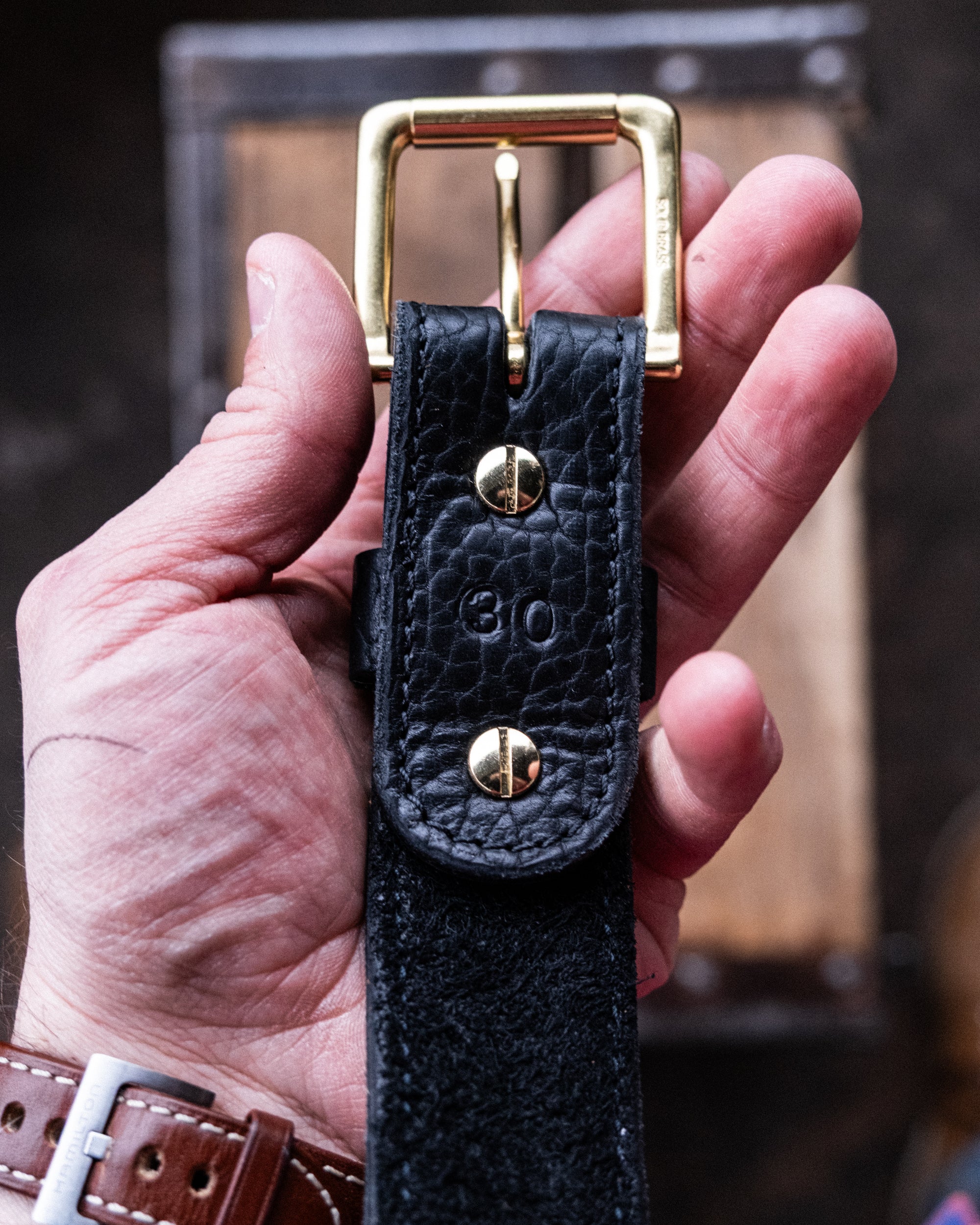 In Stock - American Bison Heritage Belt / Black Smooth Bison 1.5” / Waist Size 26 (Belt Size 30) - Image 2